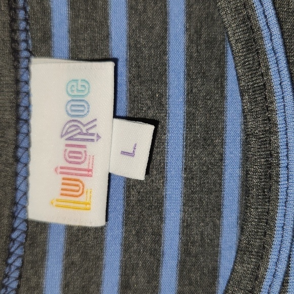 Lularoe Women's Grey Blue Striped Short Cap Sleeve Stretch Shirt Maxie Size L - Picture 9 of 12